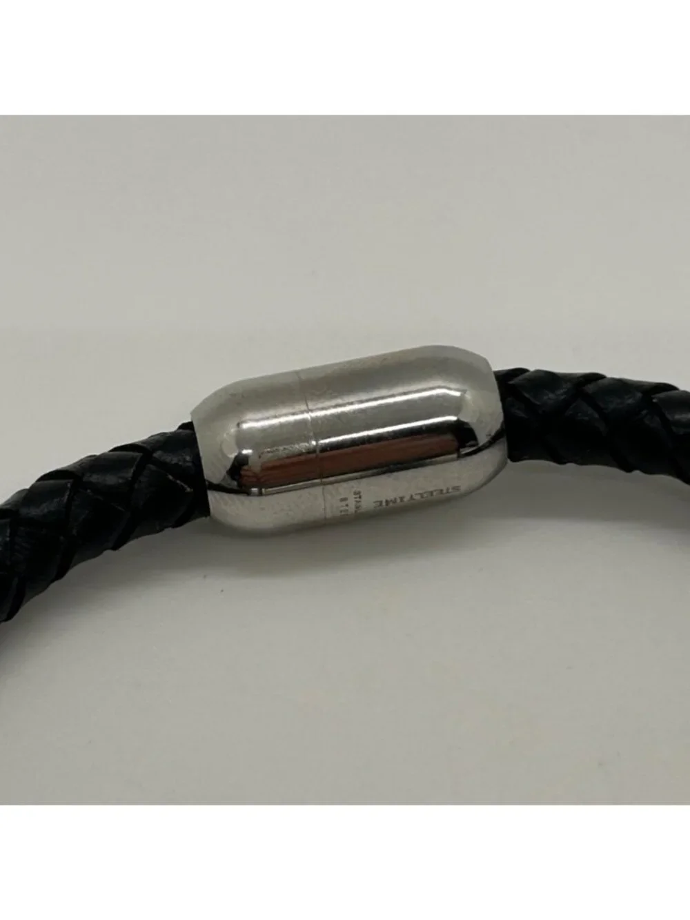 Men's Black Braided Leather Bracelet With Stainless Steel Magnetic Clasp Size 7